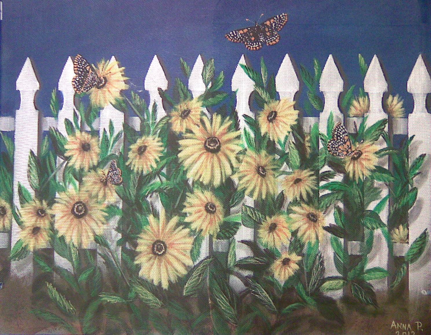 Baltimore Screen painting of Maryland Black eye Susans and the State Checkerspot butterfly